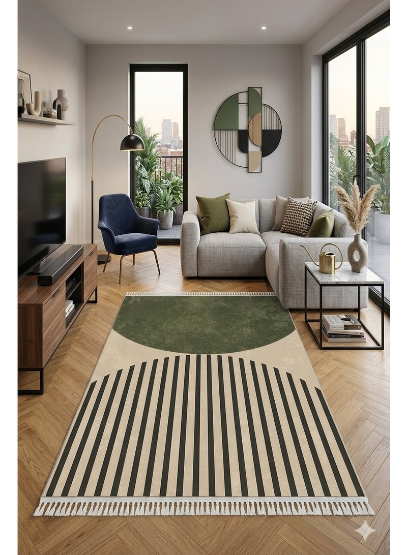 Luxury 3D Printed Modern Minimalist Carpet Alternative - Washable Non-Slip Dots Backing - Size 160x230 cm - Olive Minimal Model - Image 2