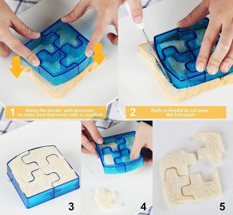 Aputue Bread Mould, 6 Piece Sandwich Bread Slicer and Toast Maker Kit with Creative Animal Designs, Stainless Steel Sandwich Cutter for Children, Perfect DIY Cake Mould for School Lunch Preparation - Image 2