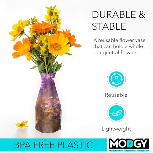 MODGY Expandable Flower Vase Plastic Decorative Modern Vases for Flowers Centerpieces Dining Table Decor Living Room Bathroom Wedding Office, Water Lilies - Image 3