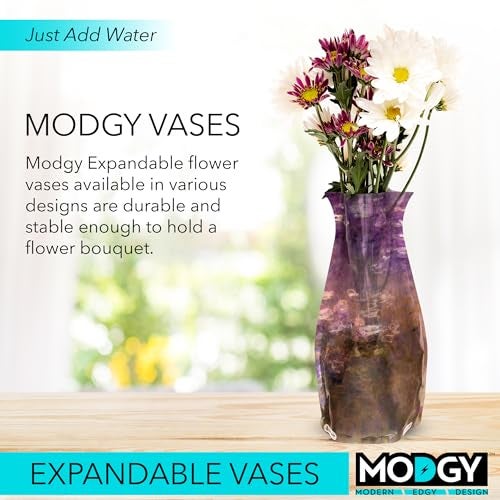 MODGY Expandable Flower Vase Plastic Decorative Modern Vases for Flowers Centerpieces Dining Table Decor Living Room Bathroom Wedding Office, Water Lilies - Image 2