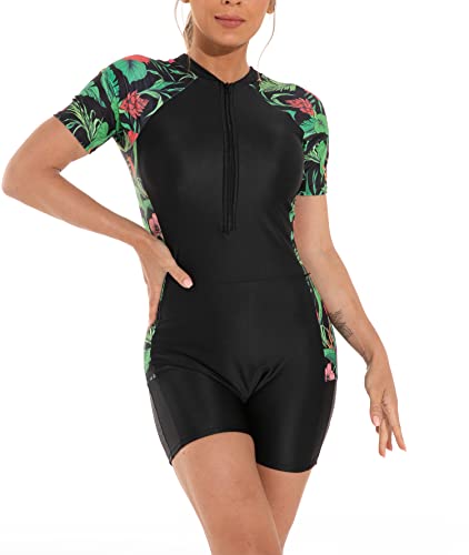 YATEEN Women Rash Guard Long Sleeve One Piece Swimsuit Surfing Bathing Suit UPF 50+ Athletic Swimwear Black/Green - Image 3