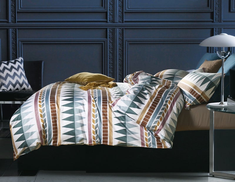 Eikei Bohemian Duvet Cover Striped Ethnic Boho Reversible Southwestern 400TC Cotton Bedding 3pc Set Navy White Orange Modern Geo Aztec Print (Queen, Teal Rust) - Image 5