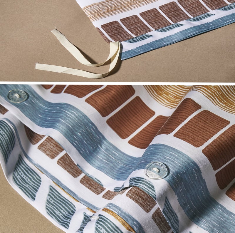 Eikei Bohemian Duvet Cover Striped Ethnic Boho Reversible Southwestern 400TC Cotton Bedding 3pc Set Navy White Orange Modern Geo Aztec Print (Queen, Teal Rust) - Image 4