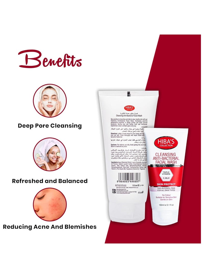 HIBA'S COLLECTION HIBA'S COLLECTION Cleansing Anti-Bacterial Facial Wash Triple Vitamin C, B5, E Washes Away 99% of Bacteria Skin Protect 100% Alcohol Free For All Skin Types 150ml 5.1 fl oz  - Image 4