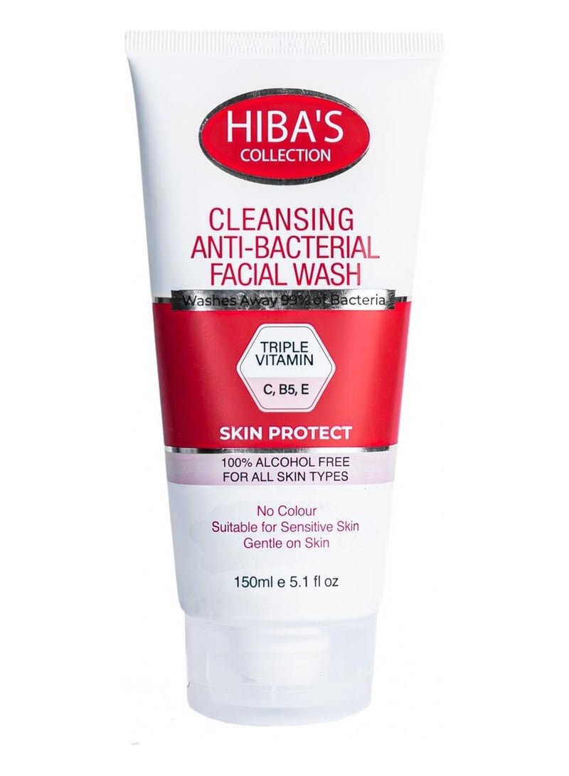 HIBA'S COLLECTION HIBA'S COLLECTION Cleansing Anti-Bacterial Facial Wash Triple Vitamin C, B5, E Washes Away 99% of Bacteria Skin Protect 100% Alcohol Free For All Skin Types 150ml 5.1 fl oz  - Image 1