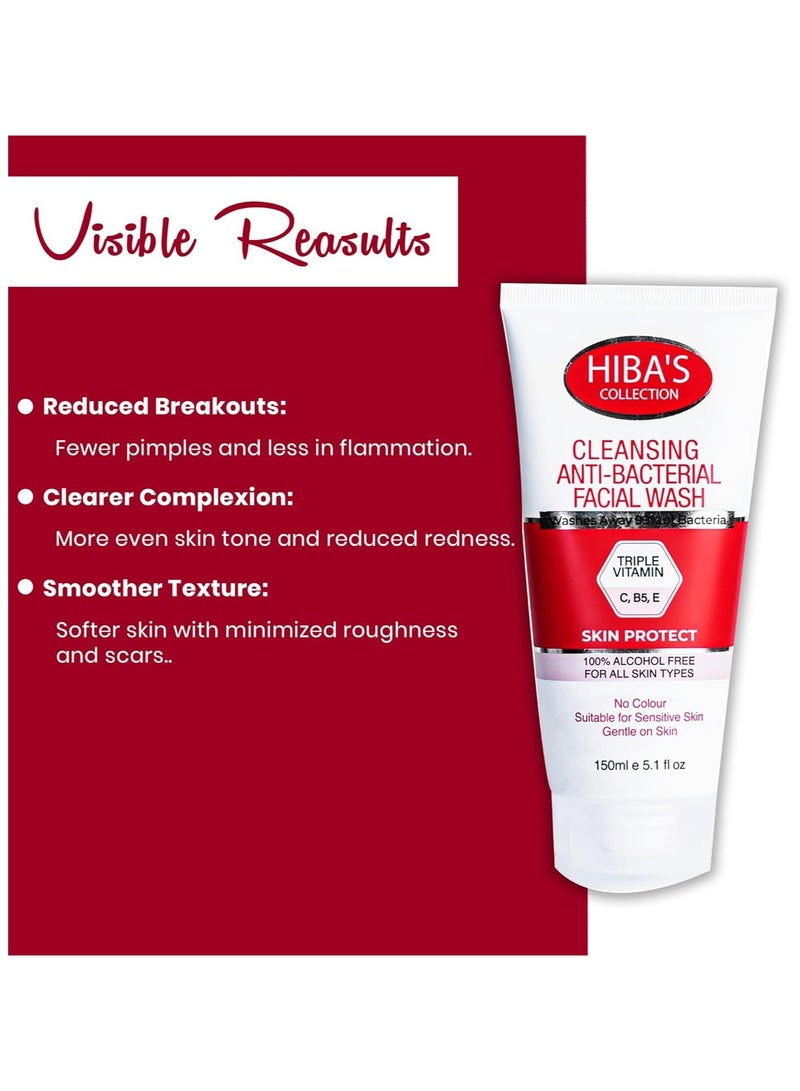 HIBA'S COLLECTION HIBA'S COLLECTION Cleansing Anti-Bacterial Facial Wash Triple Vitamin C, B5, E Washes Away 99% of Bacteria Skin Protect 100% Alcohol Free For All Skin Types 150ml 5.1 fl oz  - Image 3