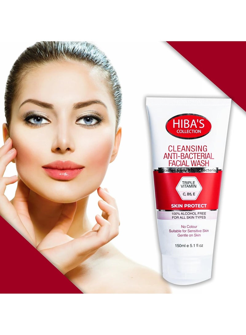 HIBA'S COLLECTION HIBA'S COLLECTION Cleansing Anti-Bacterial Facial Wash Triple Vitamin C, B5, E Washes Away 99% of Bacteria Skin Protect 100% Alcohol Free For All Skin Types 150ml 5.1 fl oz  - Image 2