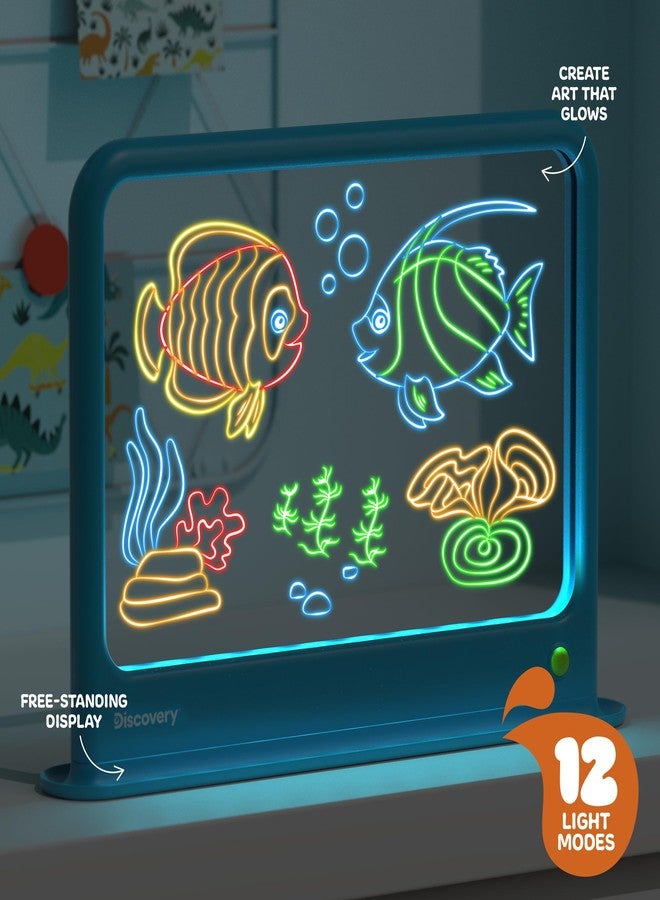 Discovery™ Deluxe Light Designer 6-In-1 Art Board - Includes 3D Glasses, 6 Washable Markers, Templates, 12 Light Modes| Kids Drawing Tablet, LED Scribble Doodle Electronic Drawing Pad Activity Toy Set - Image 3