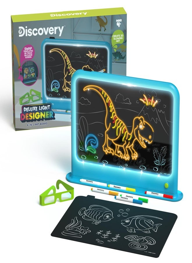 Discovery™ Deluxe Light Designer 6-In-1 Art Board - Includes 3D Glasses, 6 Washable Markers, Templates, 12 Light Modes| Kids Drawing Tablet, LED Scribble Doodle Electronic Drawing Pad Activity Toy Set - Image 1