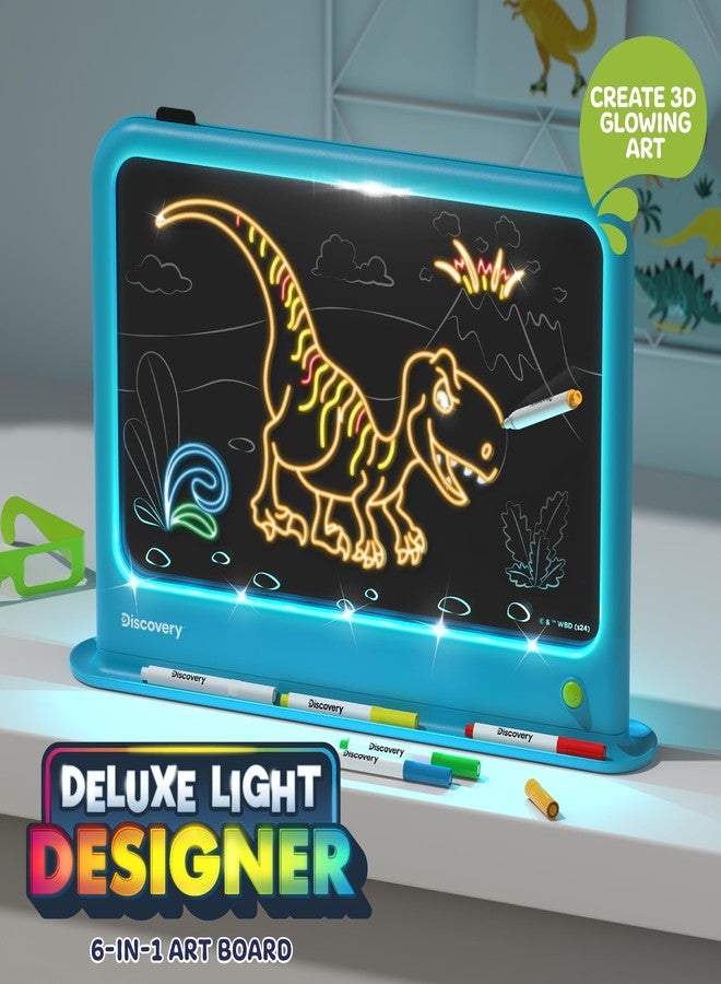 Discovery™ Deluxe Light Designer 6-In-1 Art Board - Includes 3D Glasses, 6 Washable Markers, Templates, 12 Light Modes| Kids Drawing Tablet, LED Scribble Doodle Electronic Drawing Pad Activity Toy Set - Image 2