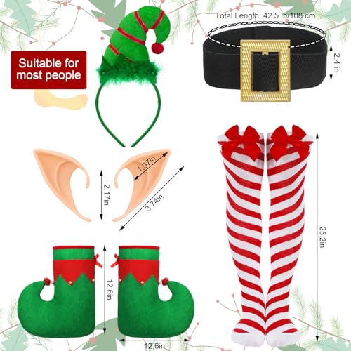 Suhine 12 Pcs Women Christmas Elf Costume Santa's Helpers Dress Outfit Elf Hat Bells Ears Shoes Xmas Fancy for Party(Large) - Image 2