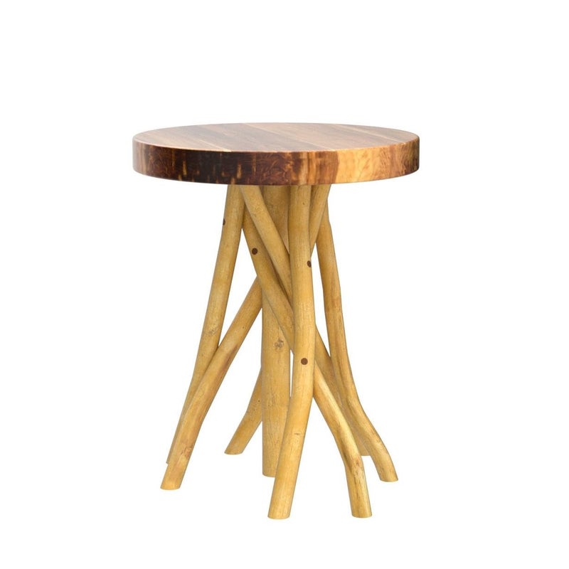 WELLAND Teak Wood Stick Leg End Table, 16" L x 16" W x 20" H Rustic Side Table, Small Accent Table, Plant Stand for Living Room, Bedroom, Home Office - Image 4