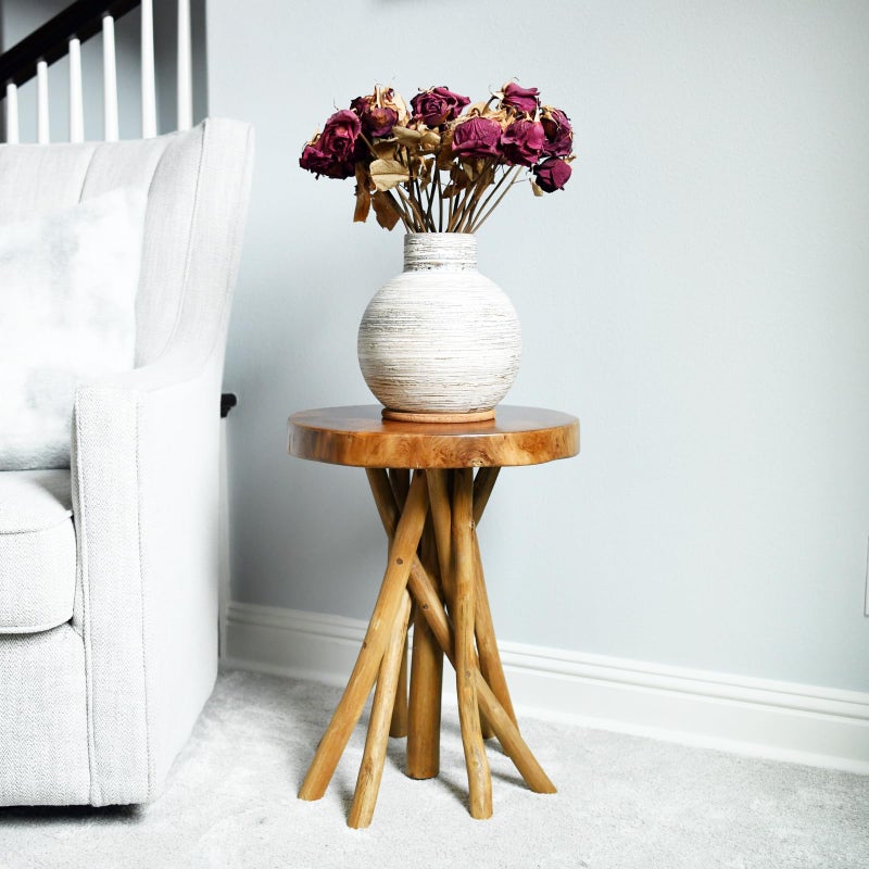 WELLAND Teak Wood Stick Leg End Table, 16" L x 16" W x 20" H Rustic Side Table, Small Accent Table, Plant Stand for Living Room, Bedroom, Home Office - Image 3