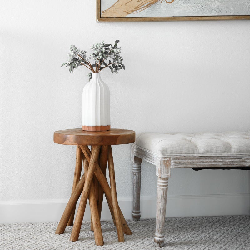 WELLAND Teak Wood Stick Leg End Table, 16" L x 16" W x 20" H Rustic Side Table, Small Accent Table, Plant Stand for Living Room, Bedroom, Home Office - Image 5