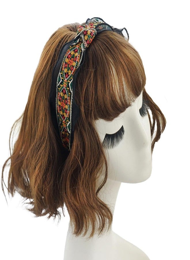 AK Traditional Style Net Gauze Embroidered Hairband for Women Knot Hair Hoop Outdoor and Party Wide Headbands - Image 5