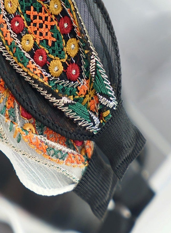 AK Traditional Style Net Gauze Embroidered Hairband for Women Knot Hair Hoop Outdoor and Party Wide Headbands - Image 3