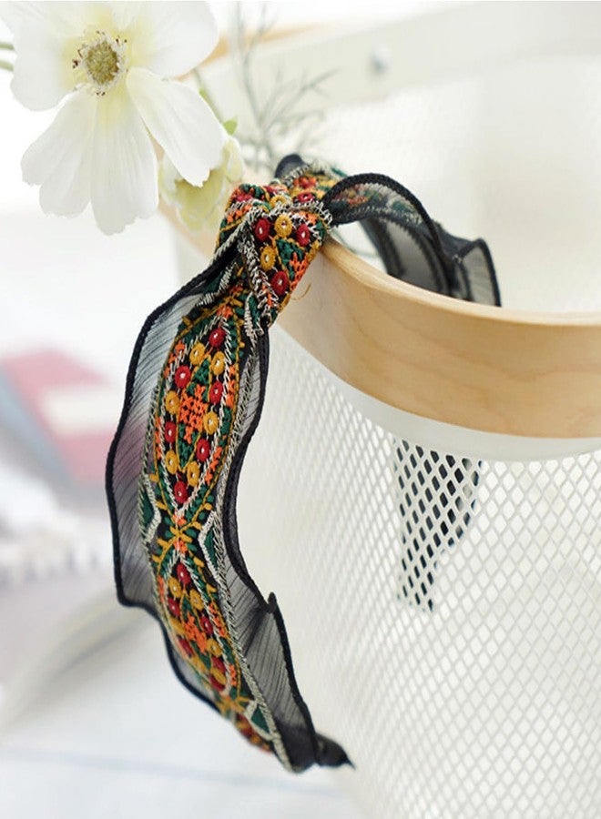 AK Traditional Style Net Gauze Embroidered Hairband for Women Knot Hair Hoop Outdoor and Party Wide Headbands - Image 4
