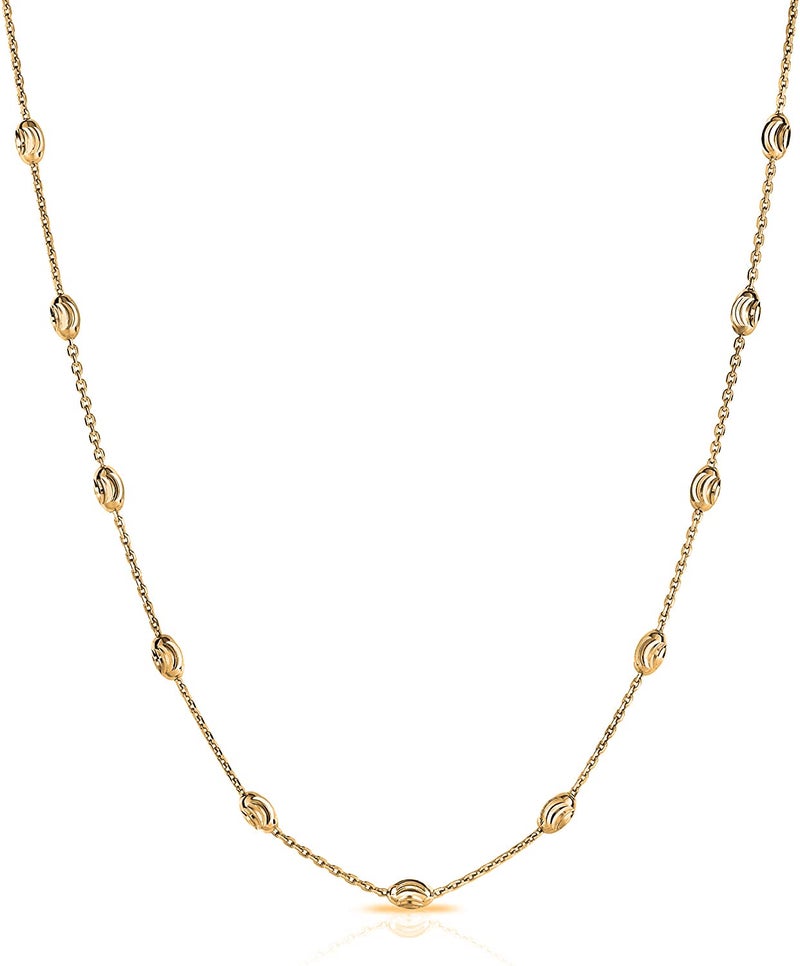Savlano 18K Gold Plated Over 925 Sterling Silver Station Oval Moon Bead Necklace Chain For Women. Silver, Gold, Rose Gold - Made in Italy Comes With a Gift Box (Y, 20) - Image 1
