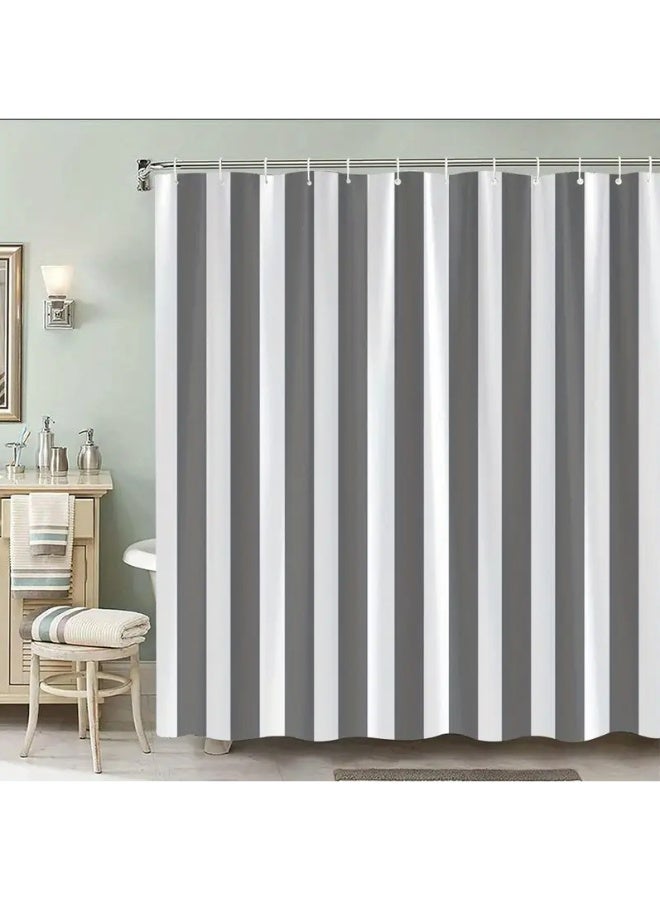 Waterproof Striped Shower Curtain - Quick Dry, Mold Resistant Bathroom Curtain with 12 Hooks, Easy Hang C-Rings (Gray) - Image 5