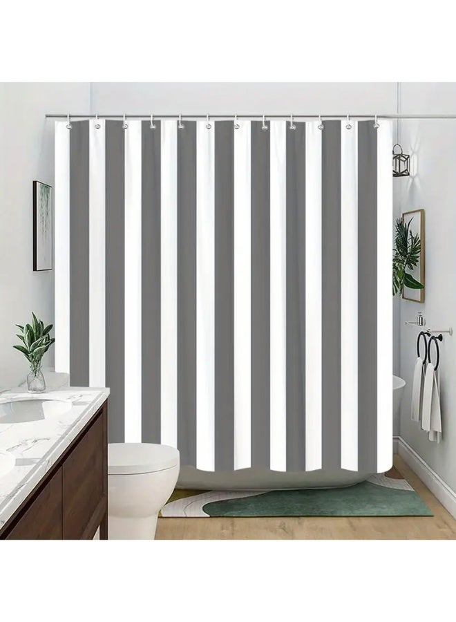 Waterproof Striped Shower Curtain - Quick Dry, Mold Resistant Bathroom Curtain with 12 Hooks, Easy Hang C-Rings (Gray) - Image 4