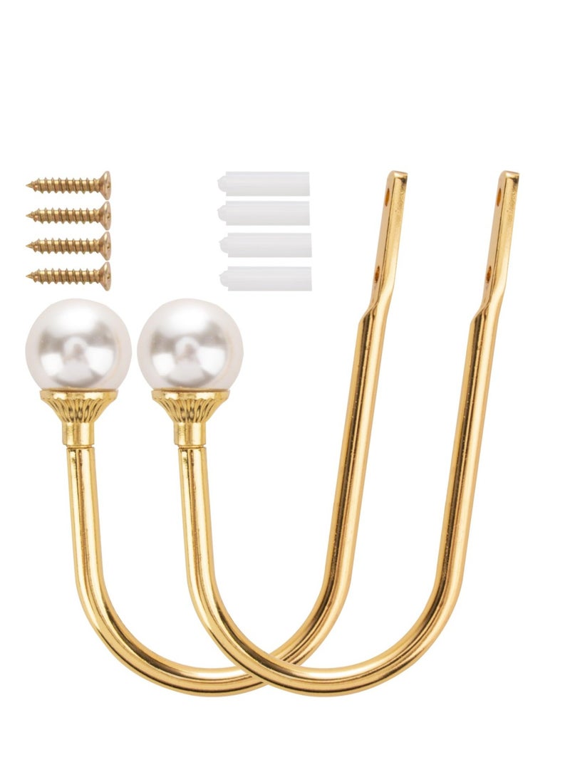 Y&D 2pcs Curtain Holdback, Heavy Duty U Shaped Tie Hooks, Wall Mounted Metal Curtains Backs with Fixing Screws, Easy to Intall Gold Hold Back, Luxurious Home Living Room Decorations - Image 1