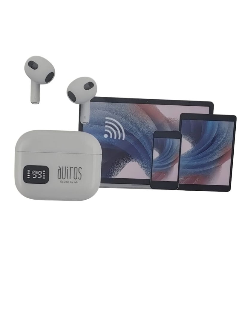 Aviros - LED Display Wireless Earbuds for Tablets and Smart Phones White - Image 1