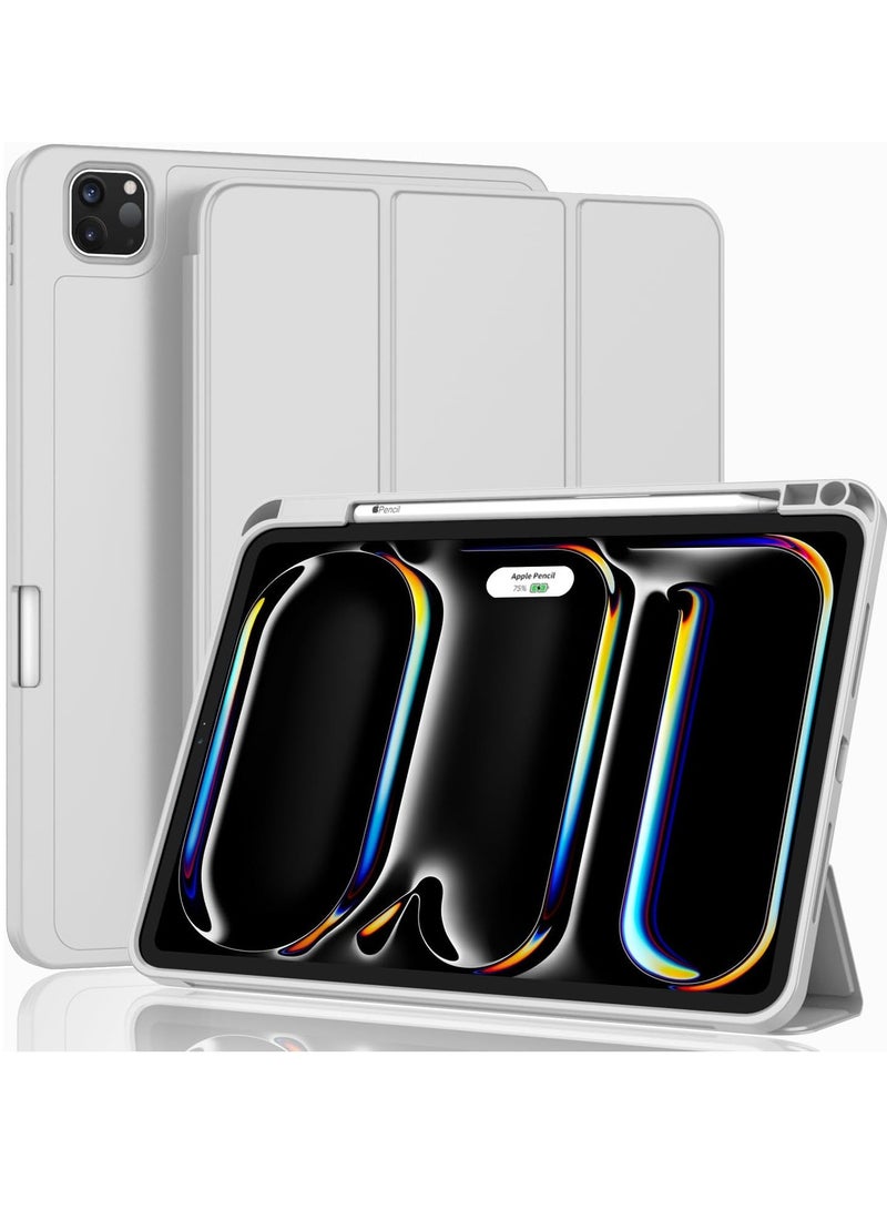 MIGOFAST IPad Pro 13 Inch Case M4 2024 Model  7th Generation  with Pencil Holder  Smart iPad Case [Support Pencil Pro and Pencil  USB-C Support Touch ID and Auto Wake/Sleep Light Gray - Image 1