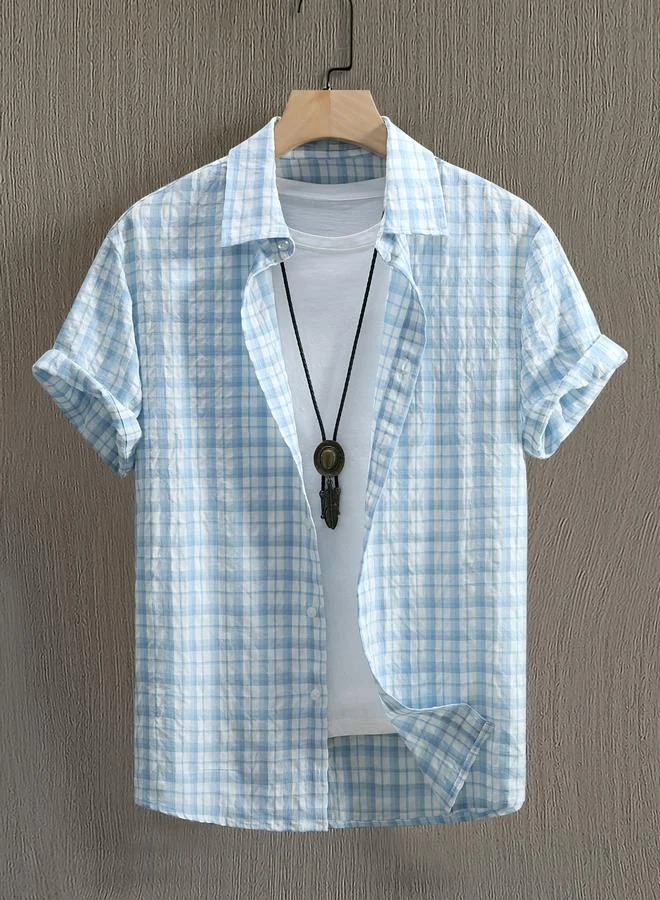 تايك تو Men Plus Size Checkered Short Sleeve Shirt