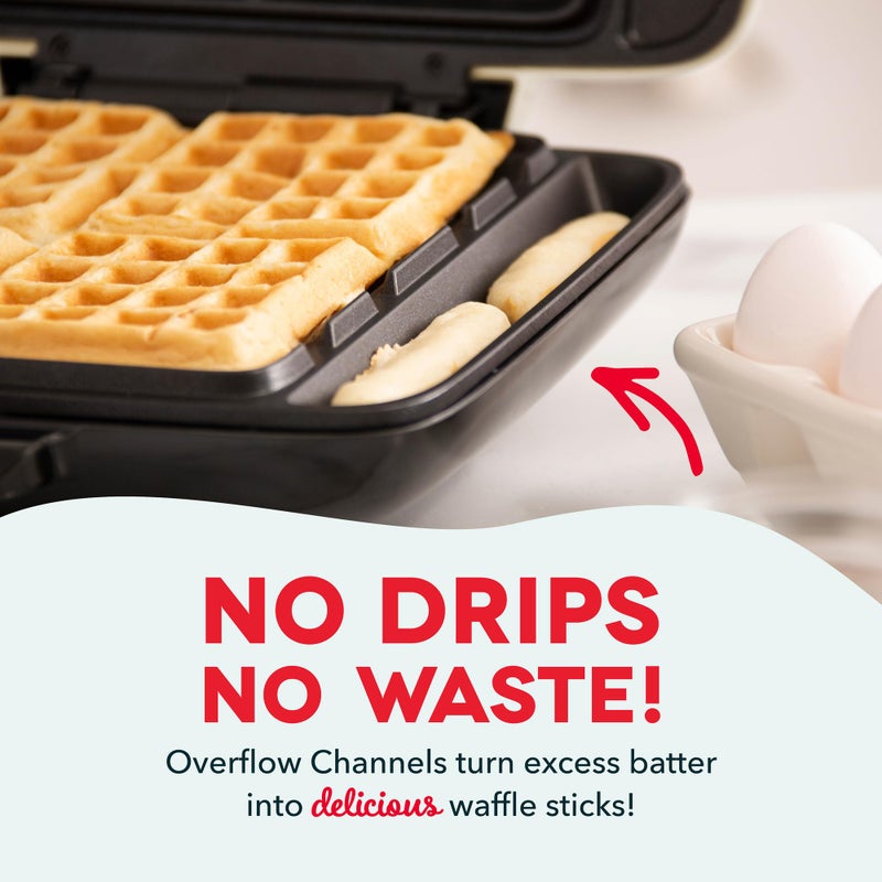 DASH No-Drip Waffle Maker: Waffle Iron 1200W + Waffle Maker Machine For Waffles, Hash Browns, or Any Breakfast, Lunch, & Snacks with Easy Clean, Non-Stick + Mess Free Sides - Aqua - Image 3