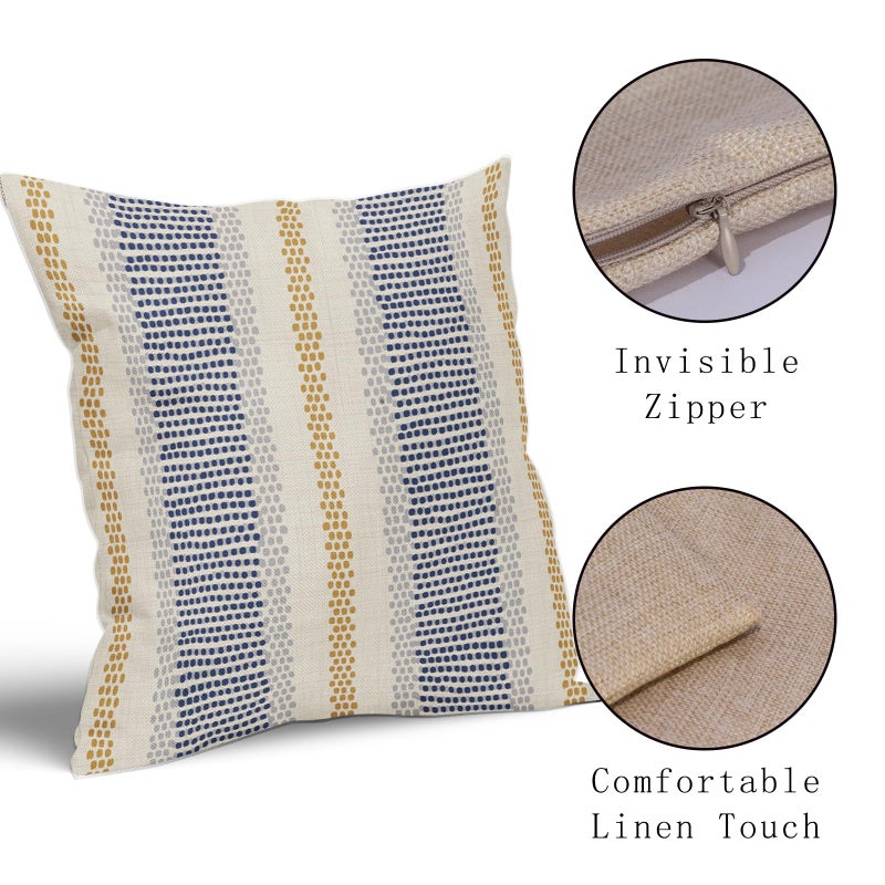Aytipun Blue Yellow Pillow Covers 18x18 Set of 2 Gray Grey Dot Print Striped Decorative Throw Pillows Outdoor Boho Rustic Pillowcase Farmhouse Linen Cushion Case Decor for Home Sofa Couch Bed - Image 4