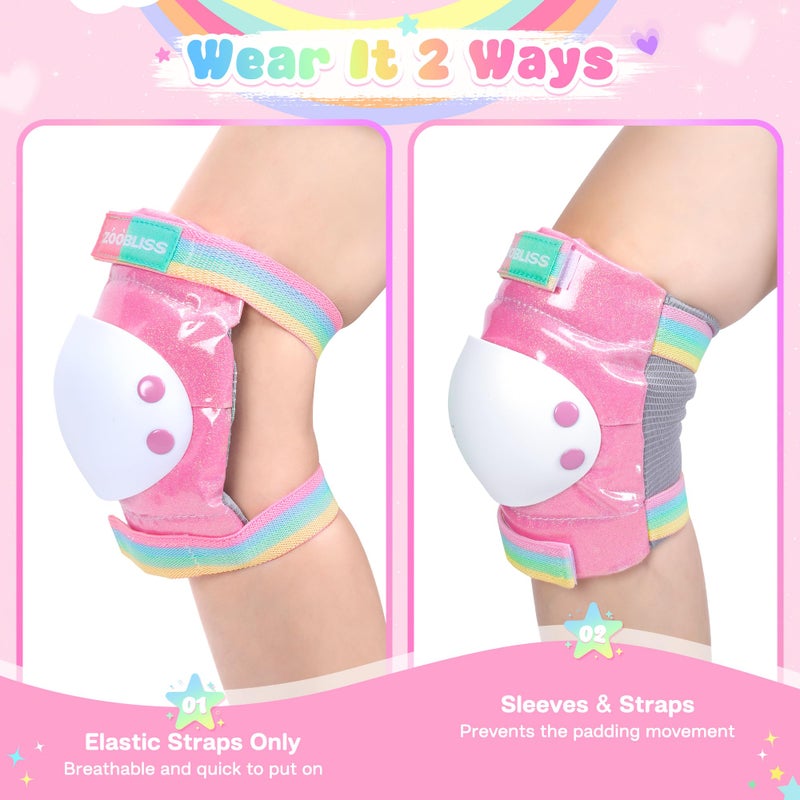 ZOOBLISS Knee Pads for Kids, ZOOBLISS Toddler Knee and Elbow Pads Set Wrist Guards for Skating Girls Aged 3-12, Kids Protective Gear for Roller Skates Skateboard Bike Scooter, Included Drawstring Bag (Pink) - Image 5