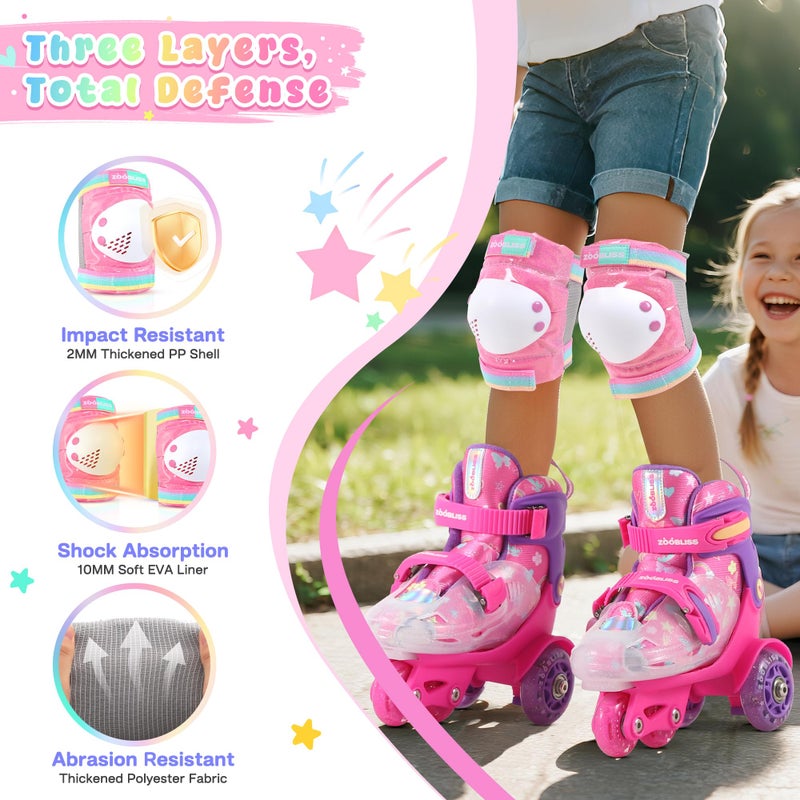ZOOBLISS Knee Pads for Kids, ZOOBLISS Toddler Knee and Elbow Pads Set Wrist Guards for Skating Girls Aged 3-12, Kids Protective Gear for Roller Skates Skateboard Bike Scooter, Included Drawstring Bag (Pink) - Image 4