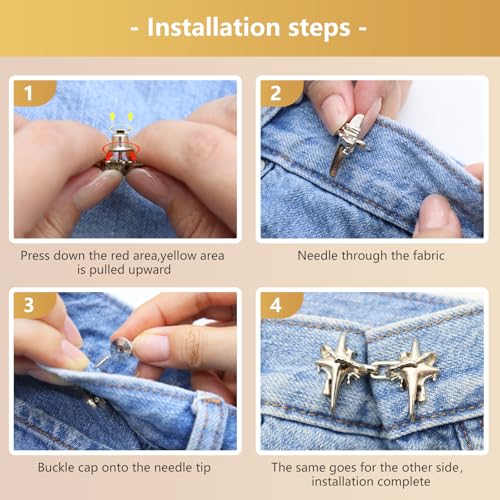 ROPAKED 10 Set Pant Waist Tightener Star Buttons Pins for Loose Jeans Reusable Waist Cincher Clip Metal Brooch for Women Clothing Dresses Skirts No Sewing Decoration Accessories - Image 3