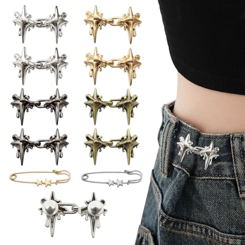 ROPAKED 10 Set Pant Waist Tightener Star Buttons Pins for Loose Jeans Reusable Waist Cincher Clip Metal Brooch for Women Clothing Dresses Skirts No Sewing Decoration Accessories - Image 1