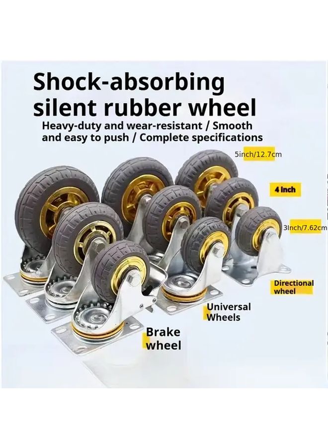 4Pcs 3 Inch Industrial Rubber Wheels 2 With Brakes Heavy Duty Casters - Image 2