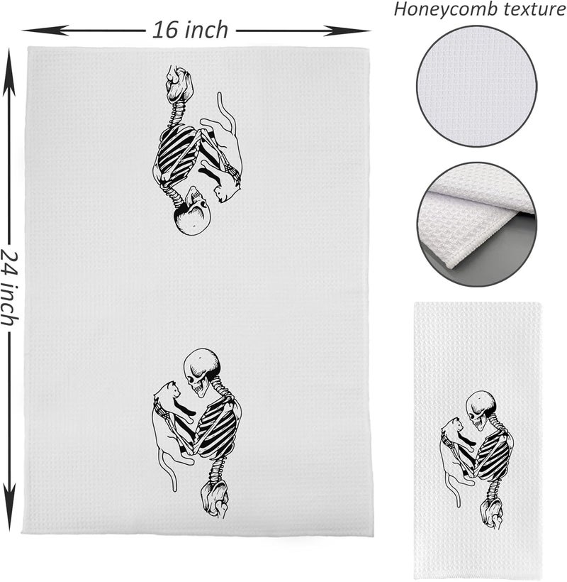 DOTAIN Halloween Skeleton and Cat Waffle Weave Kitchen Dish Towel Cloth Decor  Halloween Kitchen Towels 24x16inch - Image 4