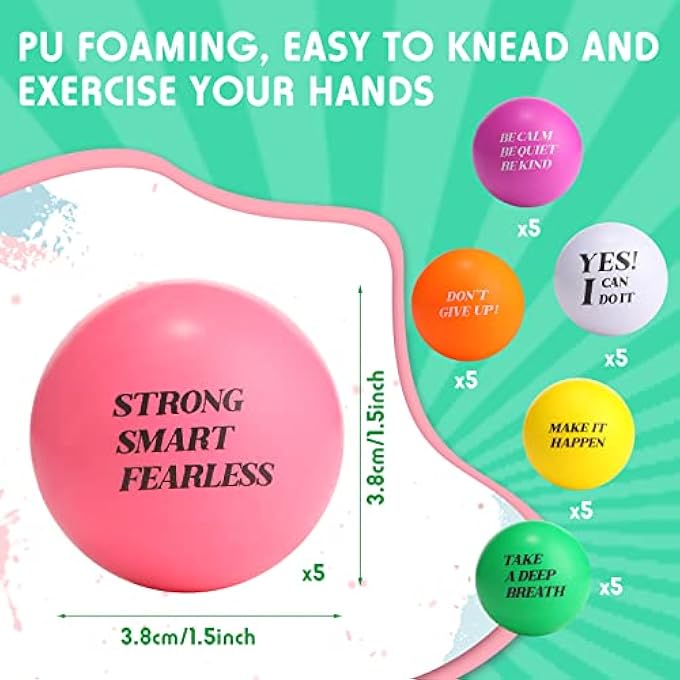 Kasyat 30 Pieces Stress Balls for Adults Bulk 1.5 Inch Motivational Stress Balls Colorful Foam Inspirational Quotes Relief Small Mental Health Toys Appreciation Gift for Motivating Encouraging - Image 3
