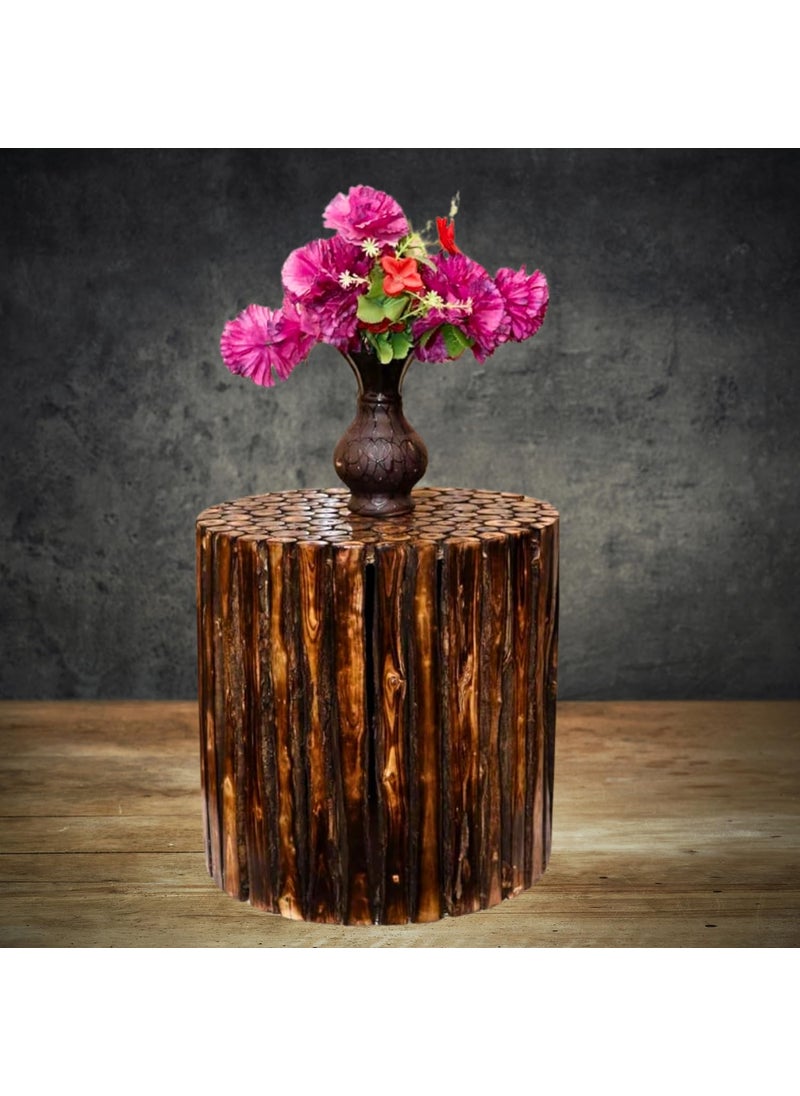 Design Accent Design Accent Handcrafted Wooden Stool Round 30 cm Height Natural Wood Finish for Plant Stand for Pots Stand and Home Decor  - Image 2