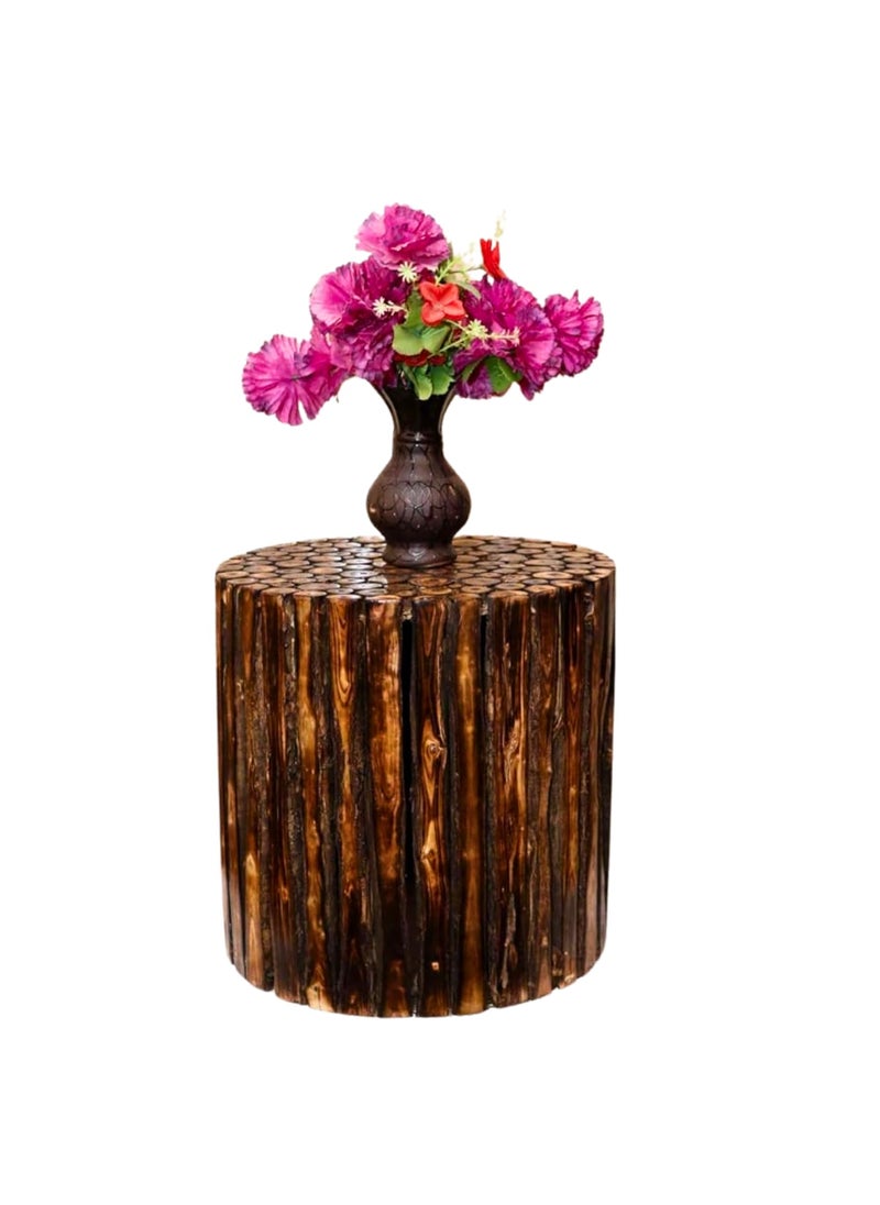 Design Accent Design Accent Handcrafted Wooden Stool Round 30 cm Height Natural Wood Finish for Plant Stand for Pots Stand and Home Decor  - Image 1