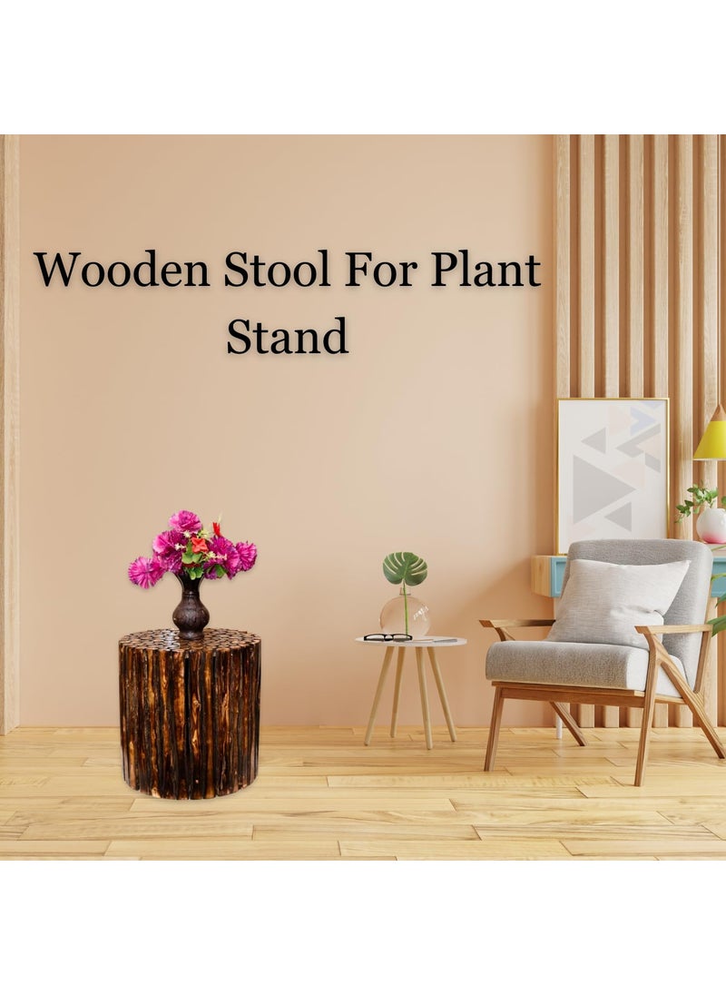 Design Accent Design Accent Handcrafted Wooden Stool Round 30 cm Height Natural Wood Finish for Plant Stand for Pots Stand and Home Decor  - Image 4