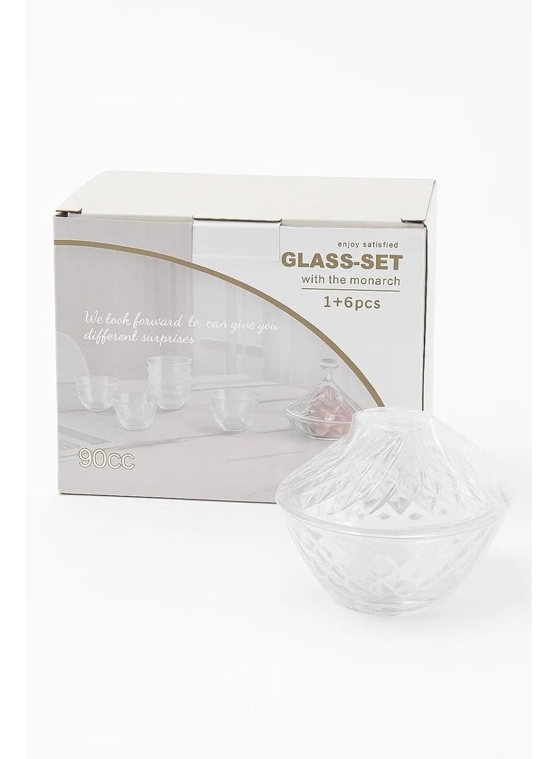 Glass Set with Crystal Bowl and Cups 7 Pieces | 90ml Capacity | Diamond Cut Design - Image 2