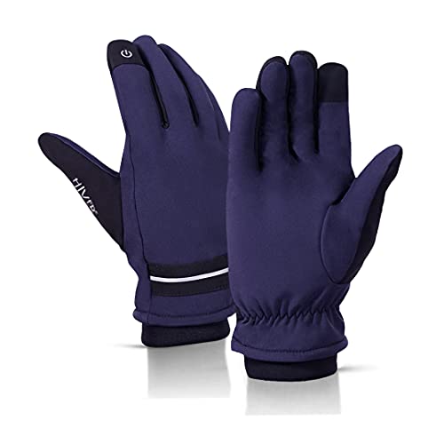 HIVER Waterproof Gloves Winter Gloves Men Women Touch Screen Glove Anti-Slip Windproof Waterproof Texting Gloves for Running Cycling (X-Large, Blue) - Image 1
