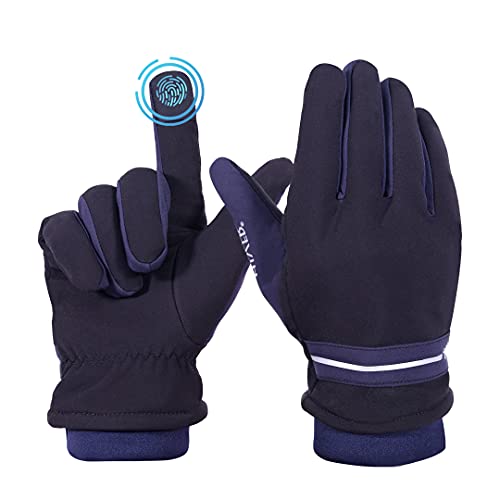 HIVER Waterproof Gloves Winter Gloves Men Women Touch Screen Glove Anti-Slip Windproof Waterproof Texting Gloves for Running Cycling (X-Large, Blue) - Image 4