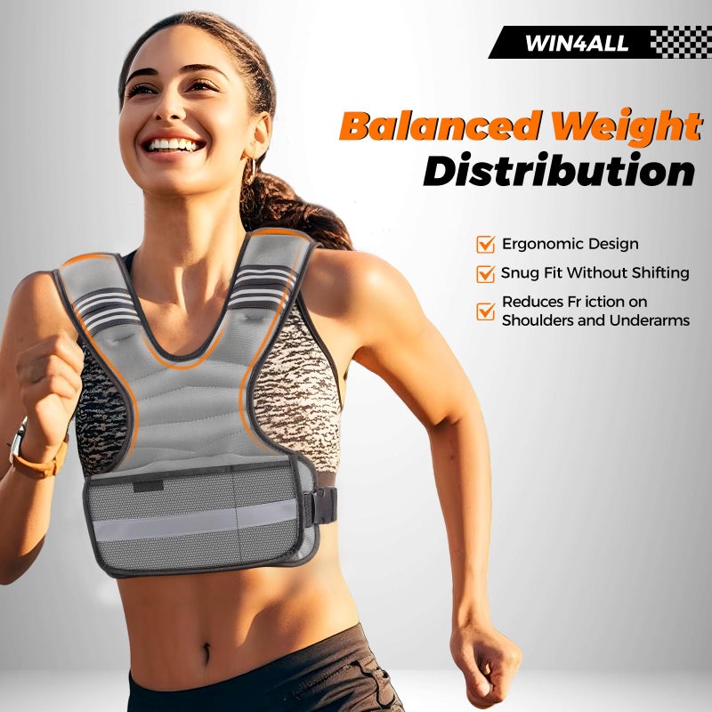 WIN4ALL Weighted Vest Woman Adjustable Weights For Walking, 6-12lb, Weighted Vest Woman with 6 Ironsand Weights, Weight Vest For Women/Men, Weight Vest For Walking, Strength Training, Running, Grey - Image 4