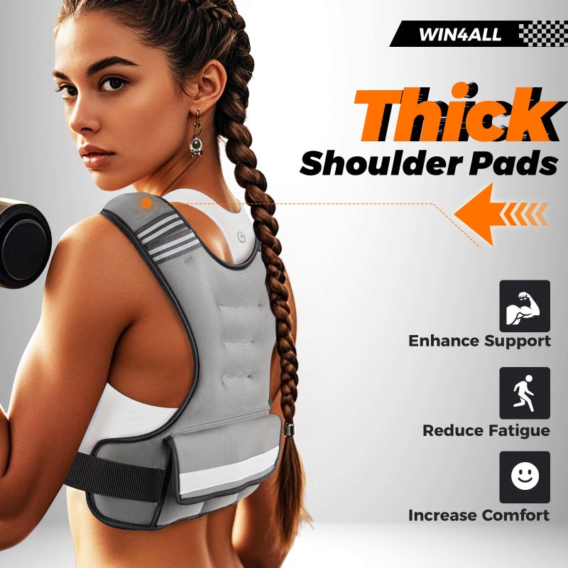 WIN4ALL Weighted Vest Woman Adjustable Weights For Walking, 6-12lb, Weighted Vest Woman with 6 Ironsand Weights, Weight Vest For Women/Men, Weight Vest For Walking, Strength Training, Running, Grey - Image 3