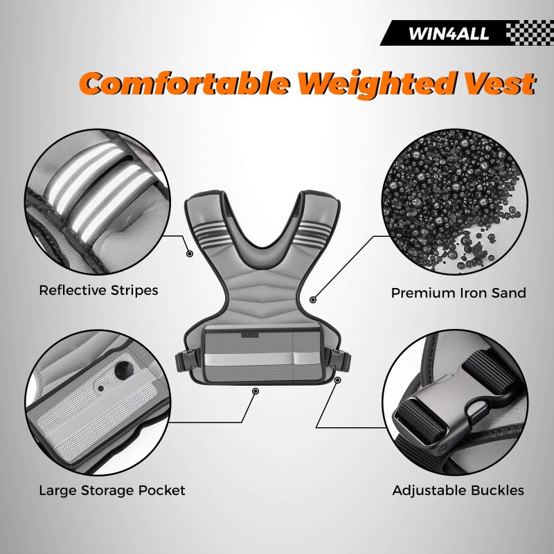 WIN4ALL Weighted Vest Woman Adjustable Weights For Walking, 6-12lb, Weighted Vest Woman with 6 Ironsand Weights, Weight Vest For Women/Men, Weight Vest For Walking, Strength Training, Running, Grey - Image 5