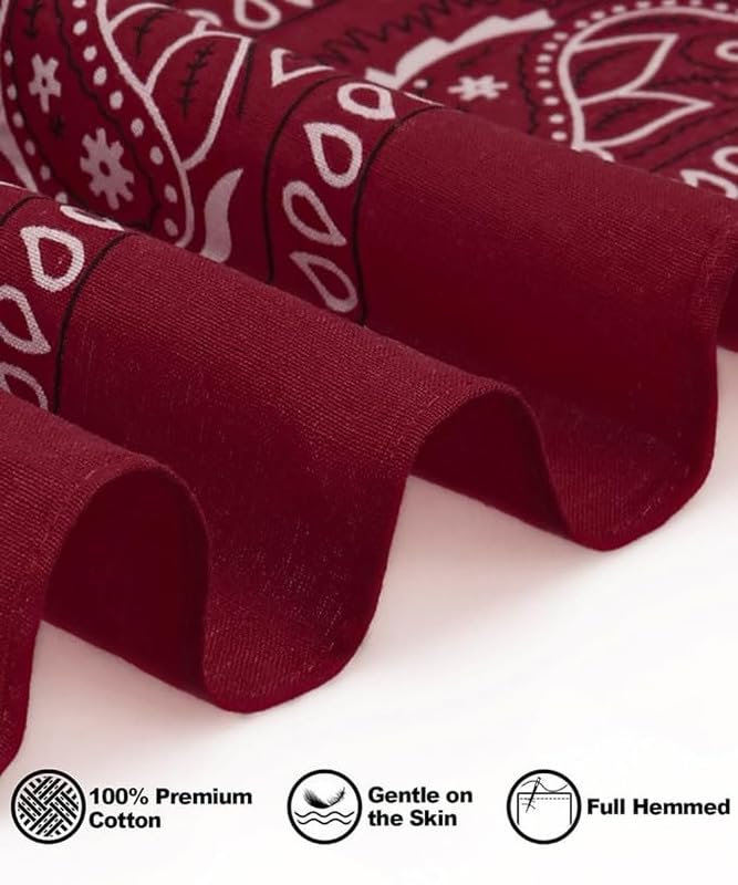 DIKHAWA Unisex Soft Breathable Cotton Paisley Printed Cowboy Bandanas,Headband,Scarf (BURGUNDY_50CM X 50CM_Pack of 1), Maroon - Image 4