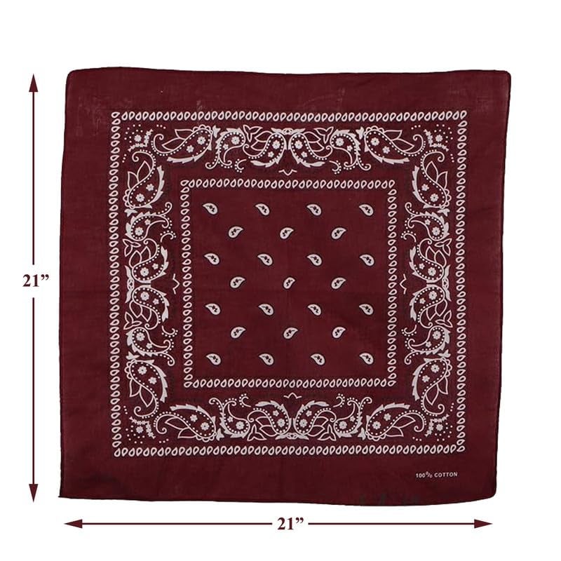 DIKHAWA Unisex Soft Breathable Cotton Paisley Printed Cowboy Bandanas,Headband,Scarf (BURGUNDY_50CM X 50CM_Pack of 1), Maroon - Image 2