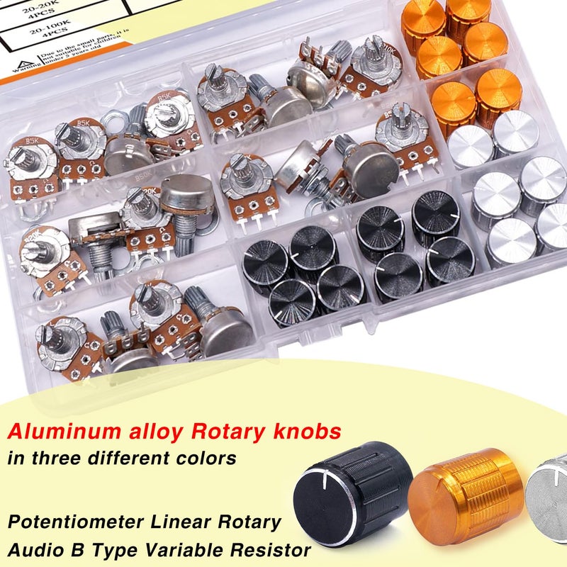 Taiss 80Pcs Potentiometer Kit,Wh148 B5K 10K 20K 50K 100K Ohm Single Linear Taper Rotary Audio B Type Potentiometers With Rotary Knobs And Nuts, Washers - Image 4