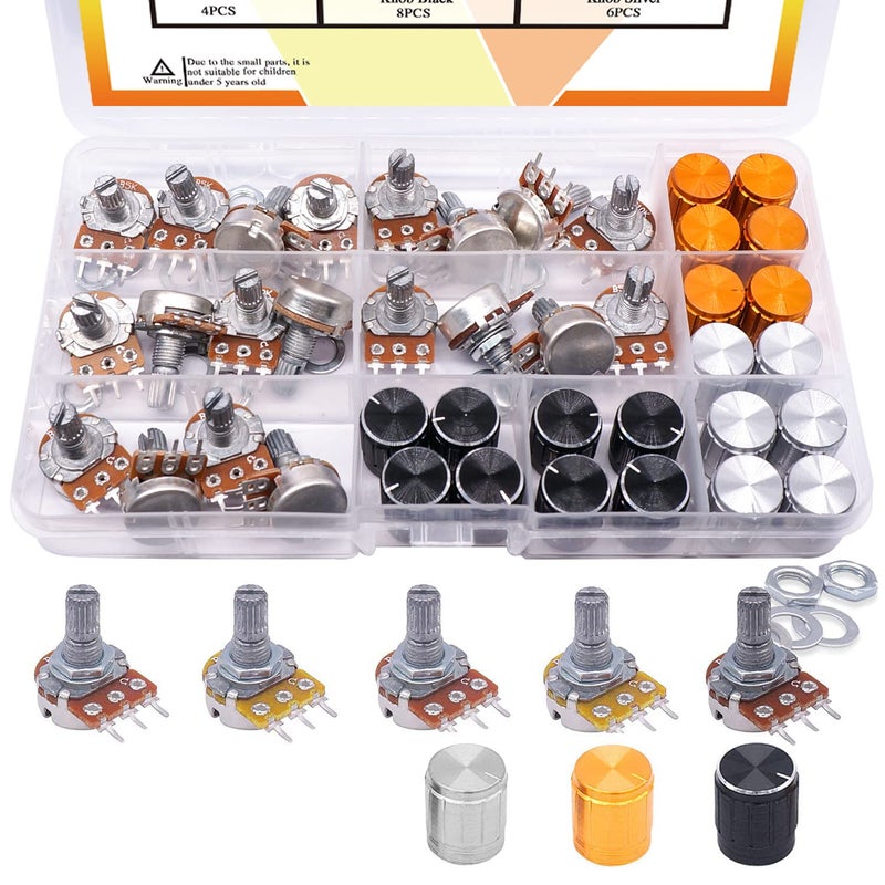 Taiss 80Pcs Potentiometer Kit,Wh148 B5K 10K 20K 50K 100K Ohm Single Linear Taper Rotary Audio B Type Potentiometers With Rotary Knobs And Nuts, Washers - Image 1